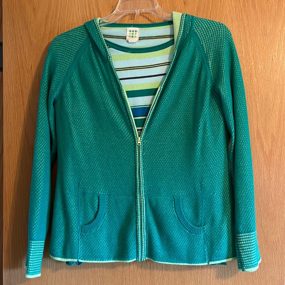 Title Nine Green Zip Hoodie with Striped Lining